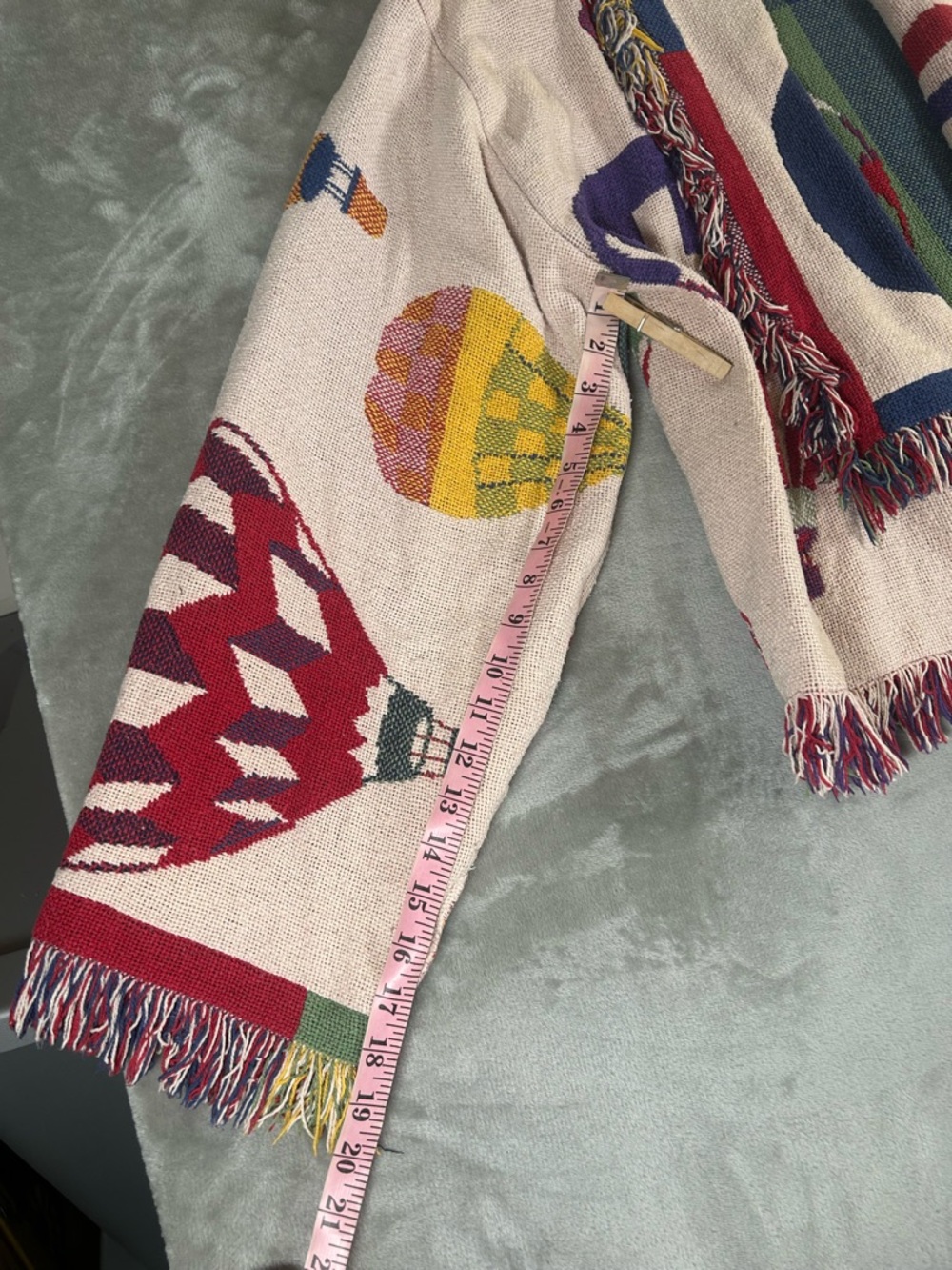 Fringed Multicolor Hot Air Balloon blanket Bomber Jacket - Picture 7 of 9